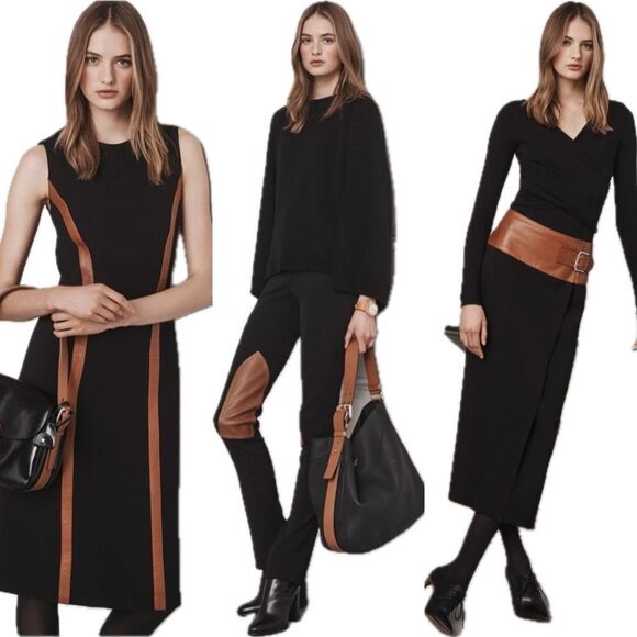 Ralph Lauren Collection Fall 12 Black Merino Wool Leather Trim Knit Sheath Dress - Picture 15 of 16